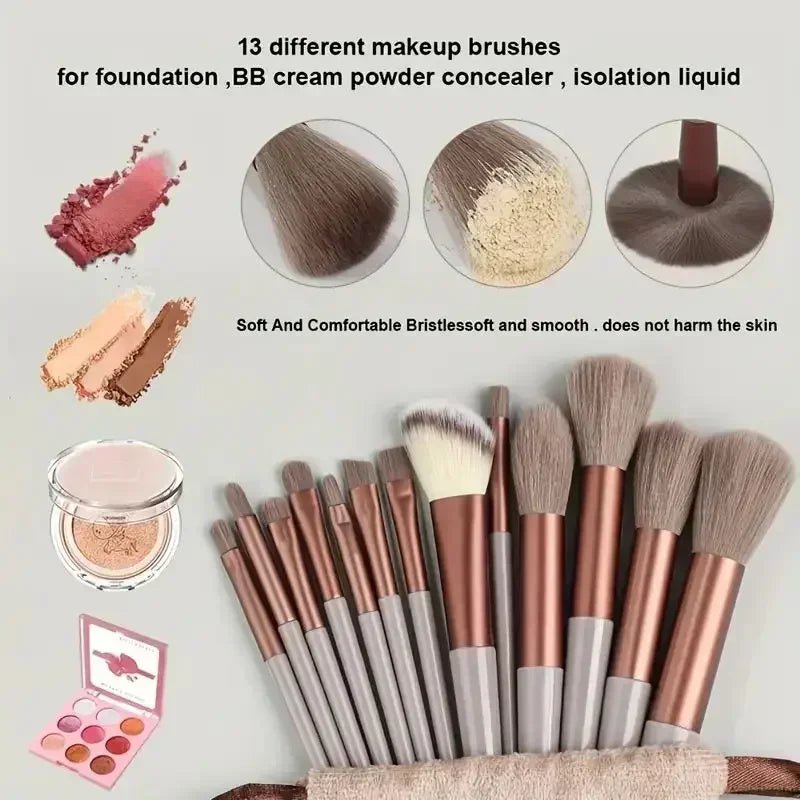 13-Piece Professional Makeup Brush Set – Kabuki, Eyeshadow, Foundation & Powder Brushes with Storage Bag