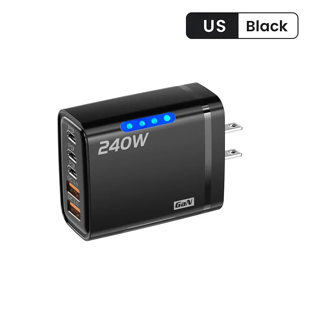 240W GaN USB-C Charger 5-in-1 – Fast Charging Wall Adapter for iPhone, Samsung & More