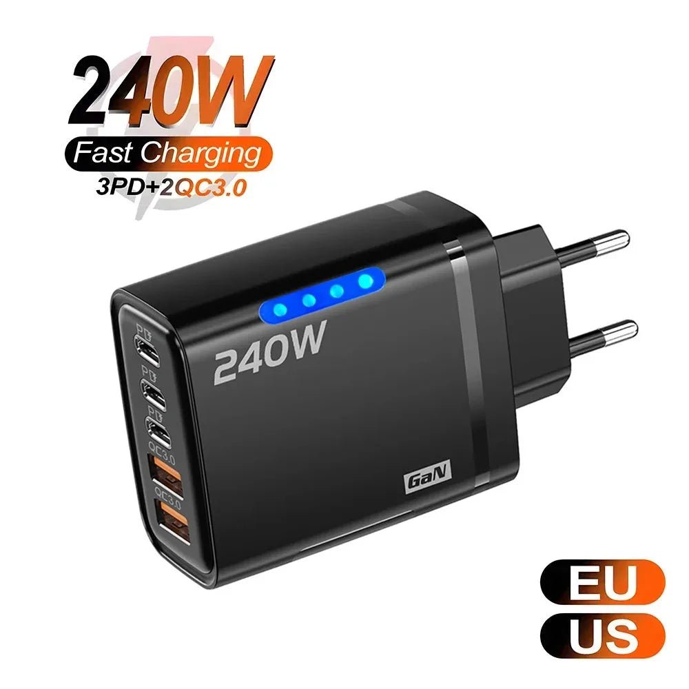 240W GaN USB-C Charger 5-in-1 – Fast Charging Wall Adapter for iPhone, Samsung & More