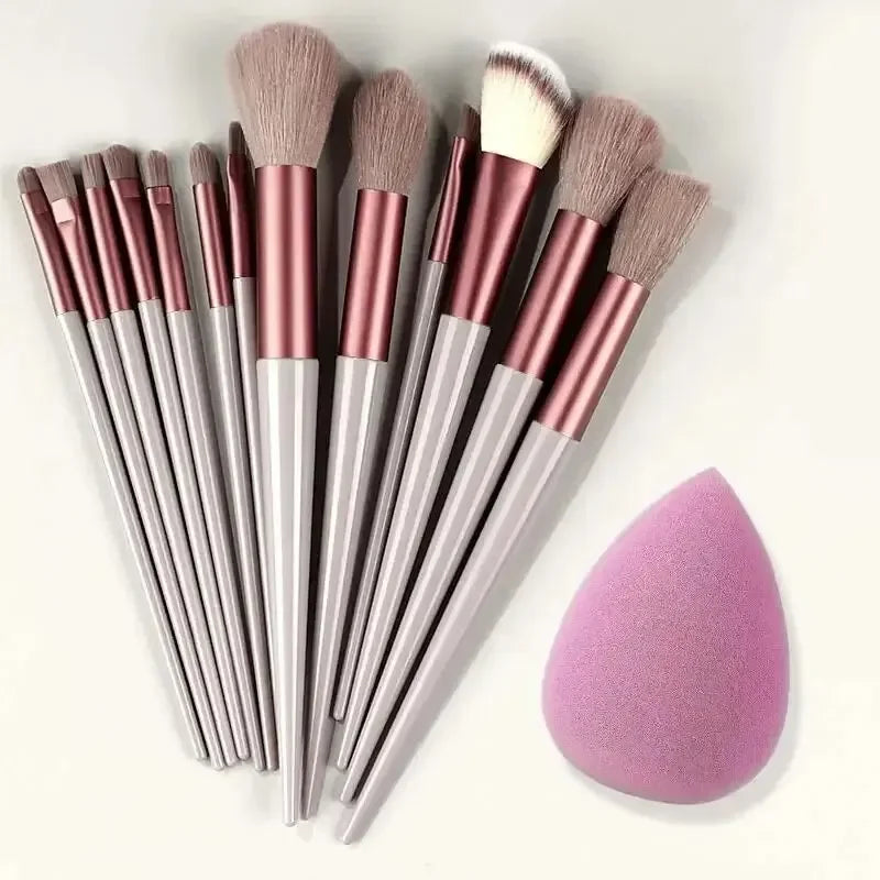 13-Piece Professional Makeup Brush Set – Kabuki, Eyeshadow, Foundation & Powder Brushes with Storage Bag