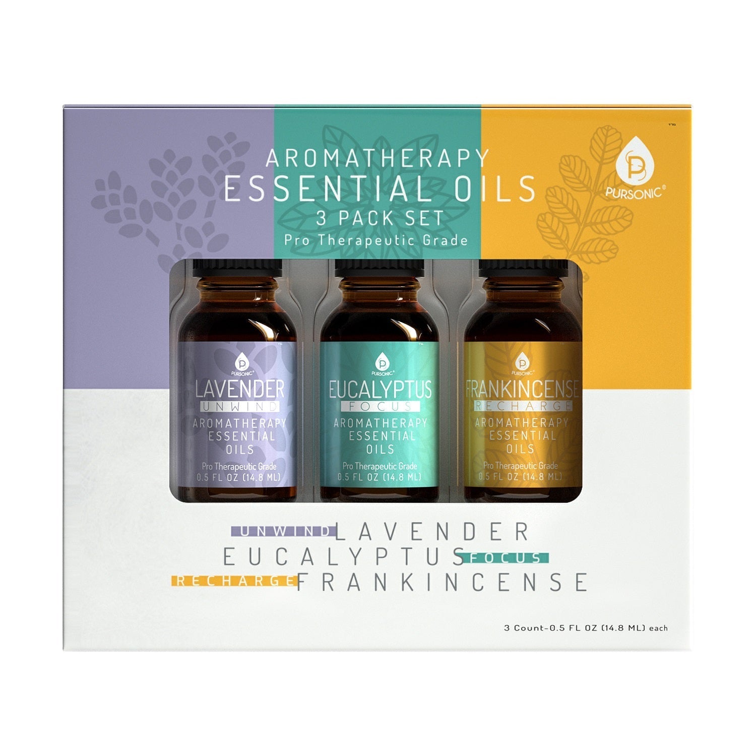 3-Pack Aromatherapy Essential Oils – Lavender, Eucalyptus & Frankincense