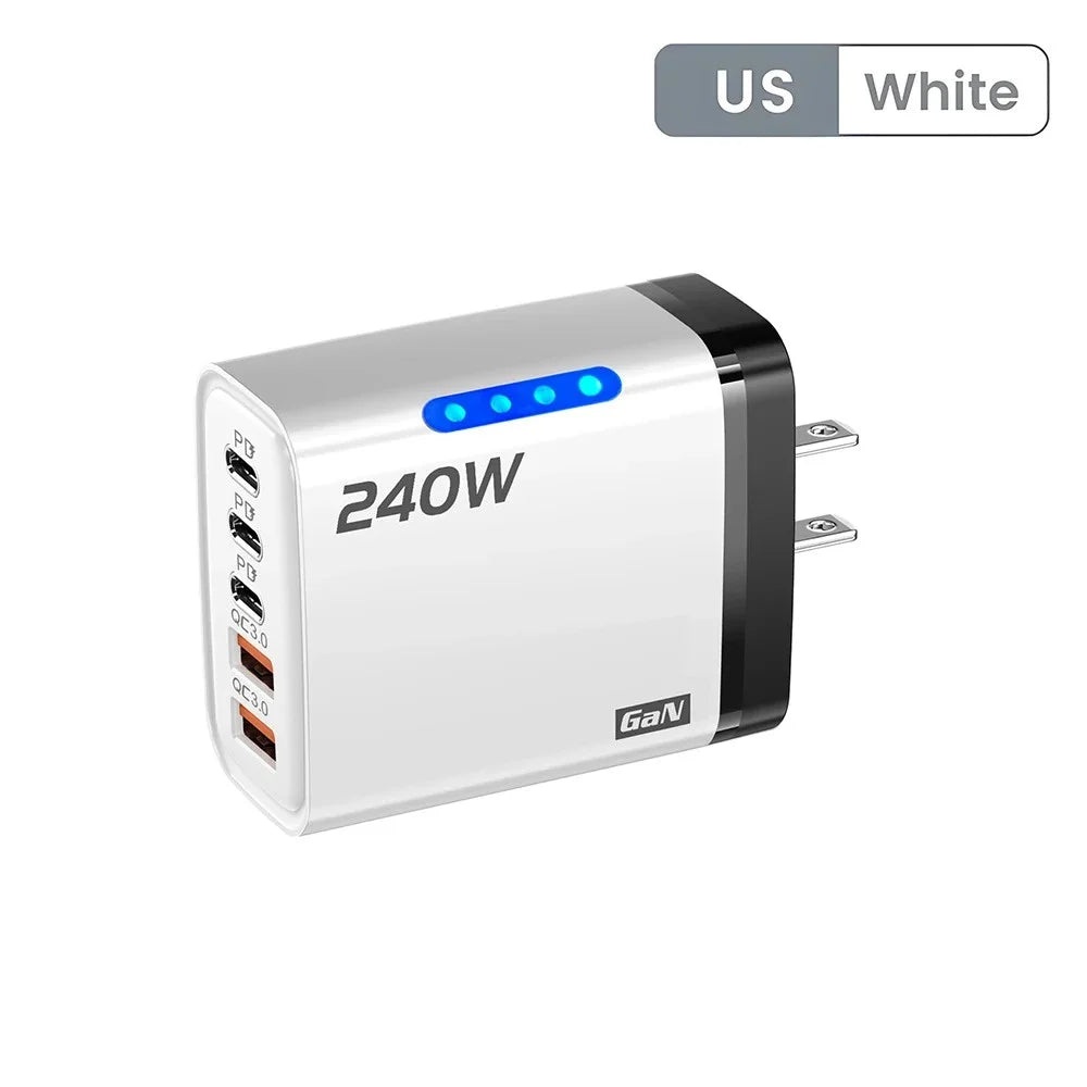 240W GaN USB-C Charger 5-in-1 – Fast Charging Wall Adapter for iPhone, Samsung & More