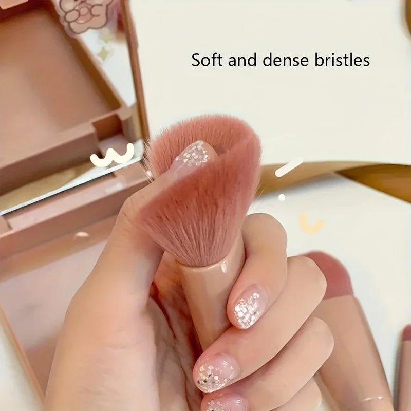5-Piece Travel Makeup Brush Set with Mirror Box – Blush, Eyeshadow & Loose Powder Brushes