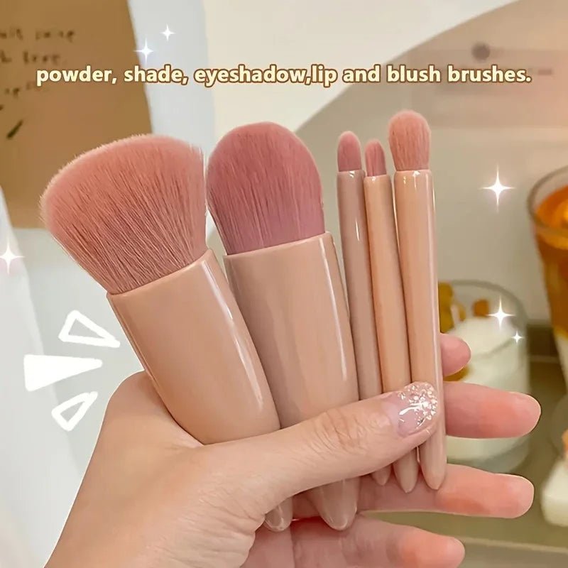 5-Piece Travel Makeup Brush Set with Mirror Box – Blush, Eyeshadow & Loose Powder Brushes
