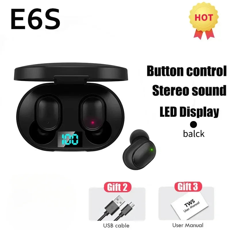 E6S Air Pro Bluetooth Earbuds – Wireless, Noise Cancelling with LED Display & Mic