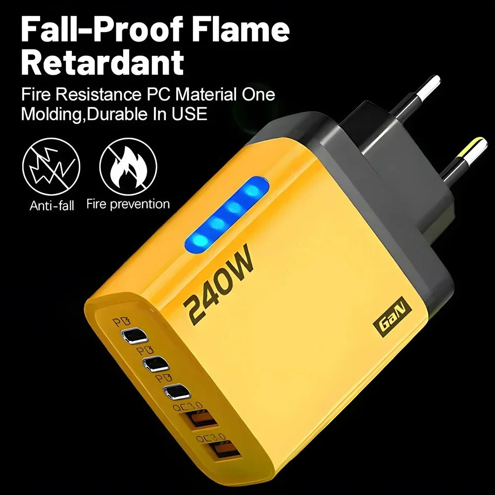 240W GaN USB-C Charger 5-in-1 – Fast Charging Wall Adapter for iPhone, Samsung & More