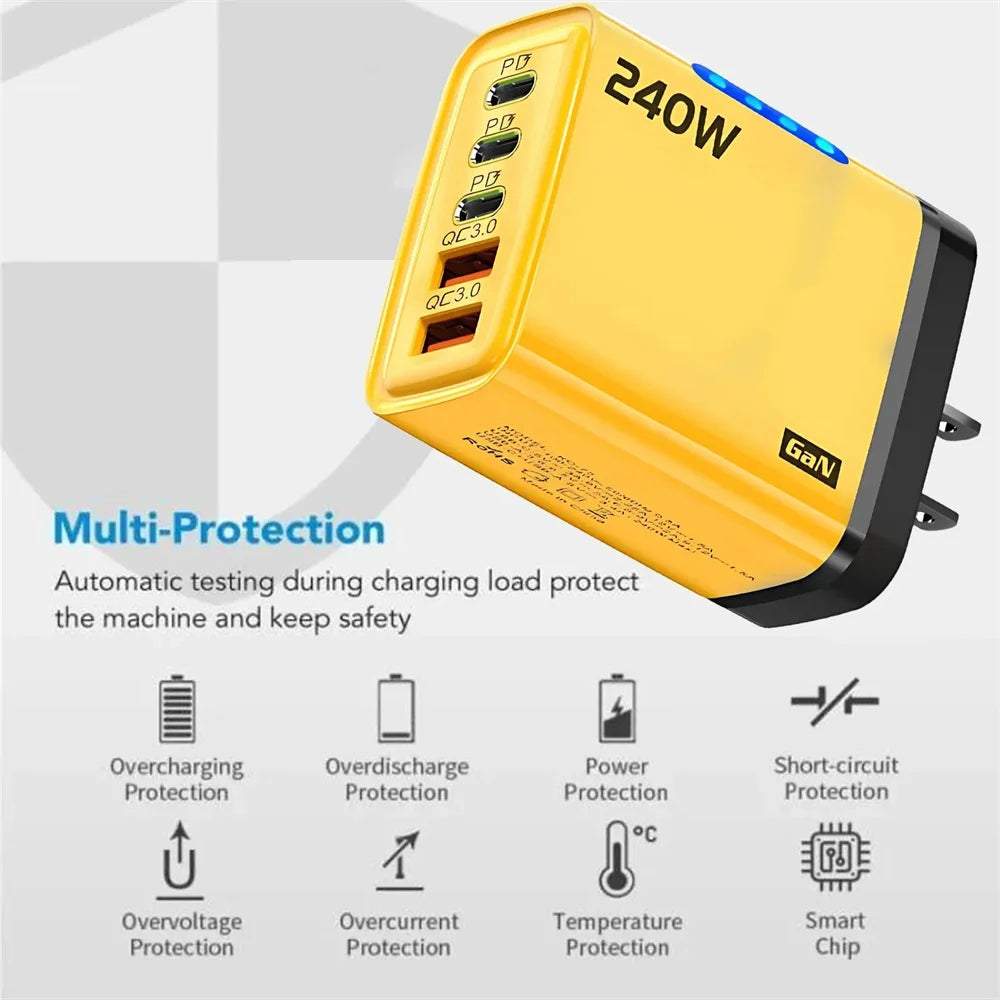 240W GaN USB-C Charger 5-in-1 – Fast Charging Wall Adapter for iPhone, Samsung & More