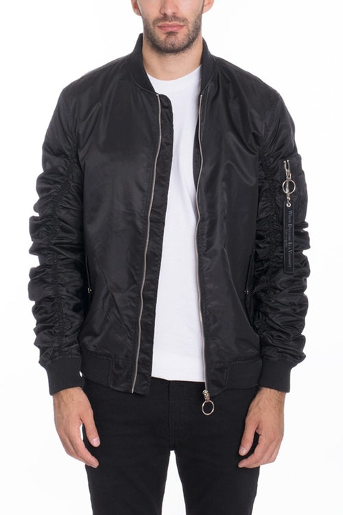 Flight Lined Bomber Jacket – Regular Fit with Scrunched Sleeve Detail & Pocket