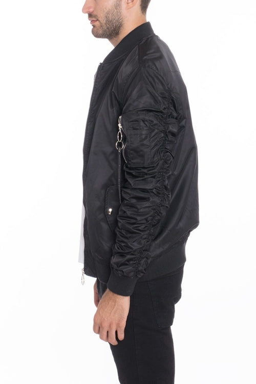 Flight Lined Bomber Jacket – Regular Fit with Scrunched Sleeve Detail & Pocket