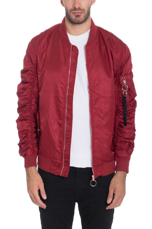Flight Lined Bomber Jacket – Regular Fit with Scrunched Sleeve Detail & Pocket