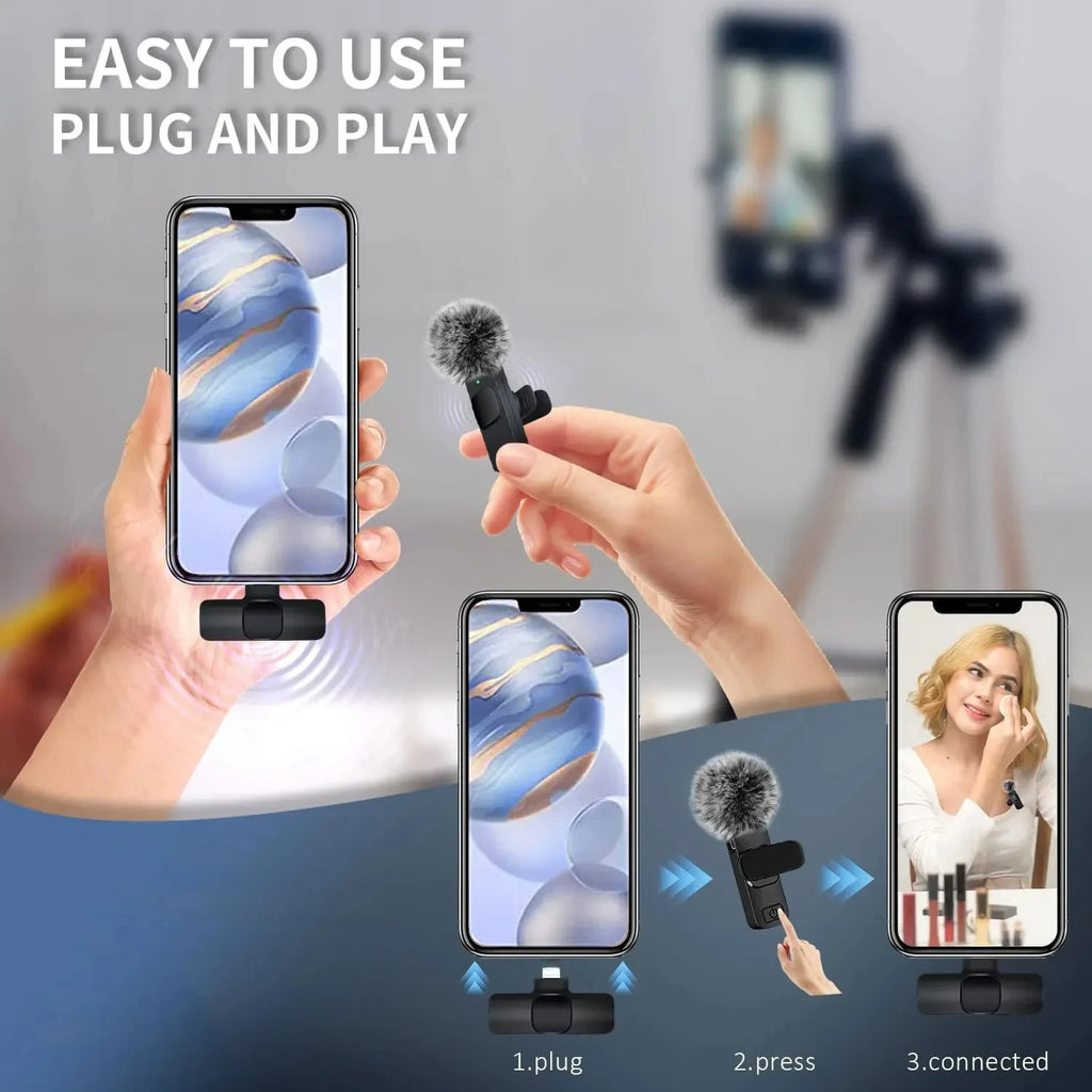 Wireless Lavalier Microphone – USB-C & Lightning, Noise Reduction for iPhone, Android & Live Streaming