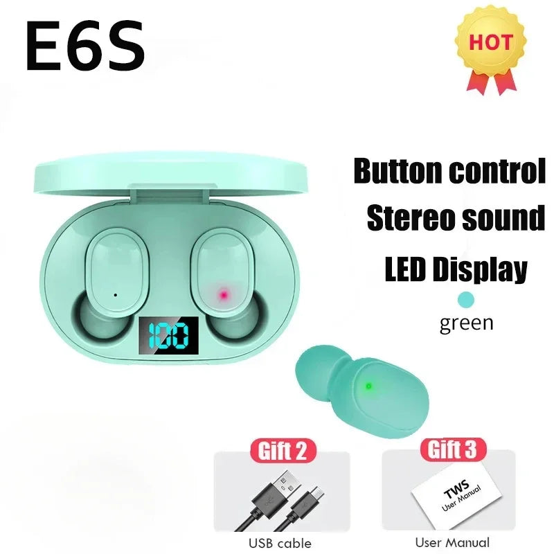 E6S Air Pro Bluetooth Earbuds – Wireless, Noise Cancelling with LED Display & Mic