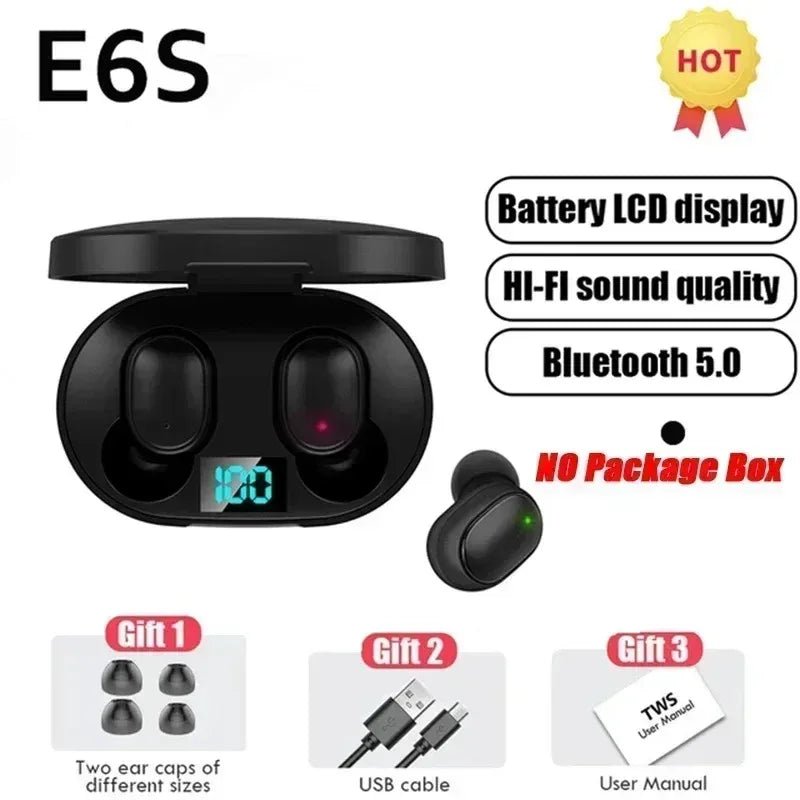 E6S Air Pro Bluetooth Earbuds – Wireless, Noise Cancelling with LED Display & Mic