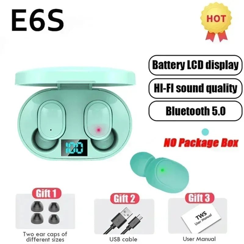 E6S Air Pro Bluetooth Earbuds – Wireless, Noise Cancelling with LED Display & Mic