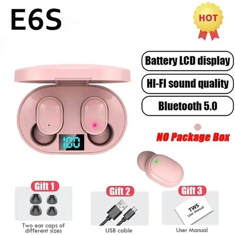 E6S Air Pro Bluetooth Earbuds – Wireless, Noise Cancelling with LED Display & Mic