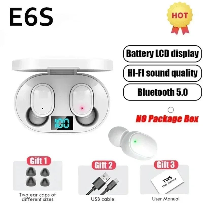 E6S Air Pro Bluetooth Earbuds – Wireless, Noise Cancelling with LED Display & Mic