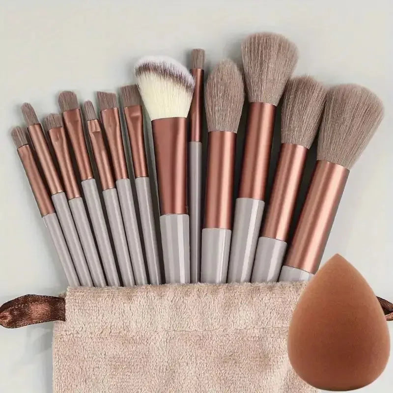 13-Piece Professional Makeup Brush Set – Kabuki, Eyeshadow, Foundation & Powder Brushes with Storage Bag
