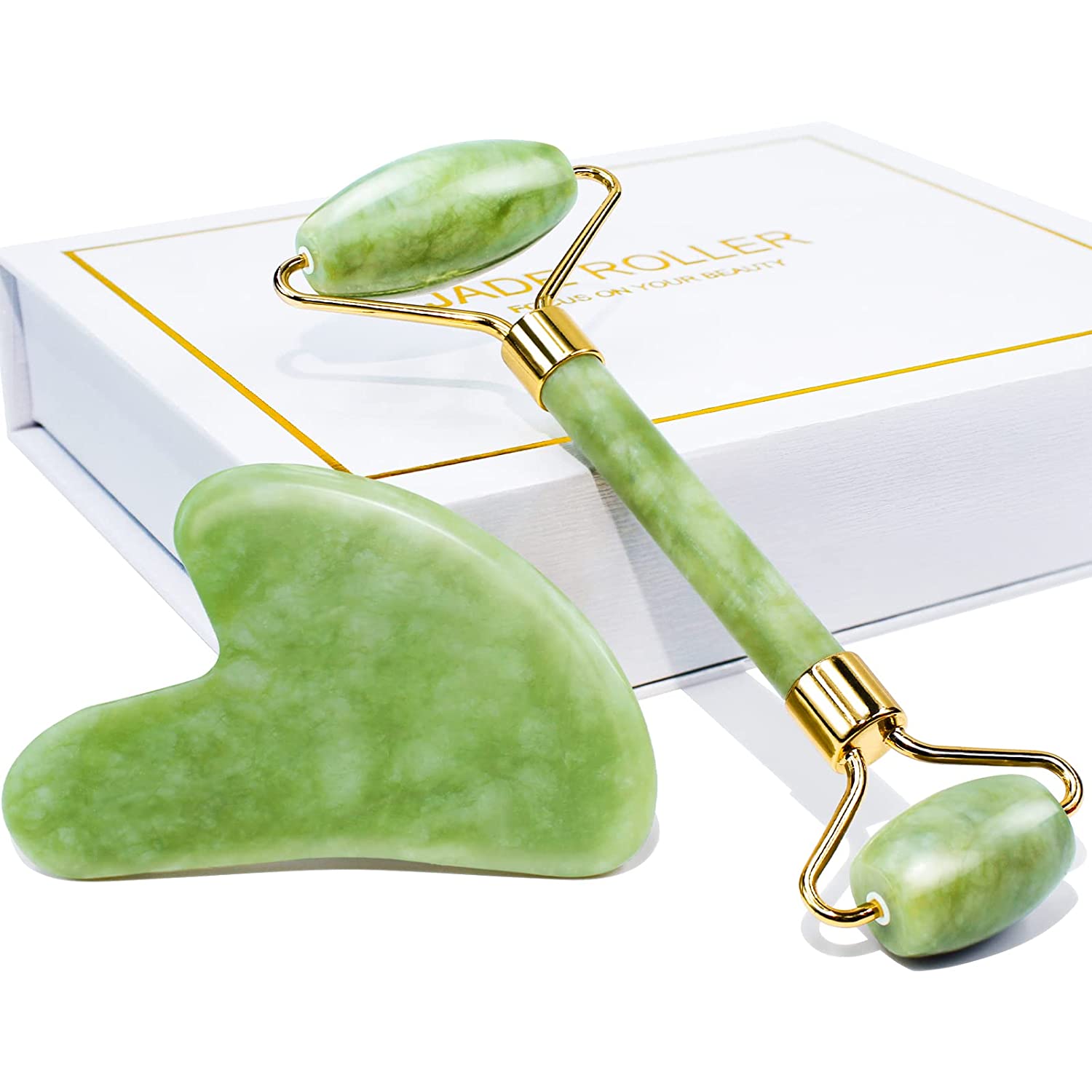Jade Roller & Gua Sha Gift Box – Facial Massage Beauty Tools Set