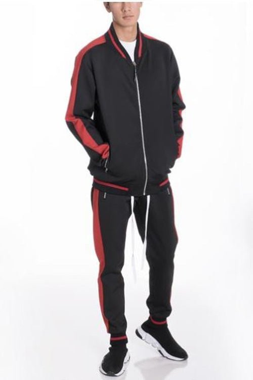 Rally Track Set – Black & Red Two-Piece with Zip Jacket & Jogger Pants