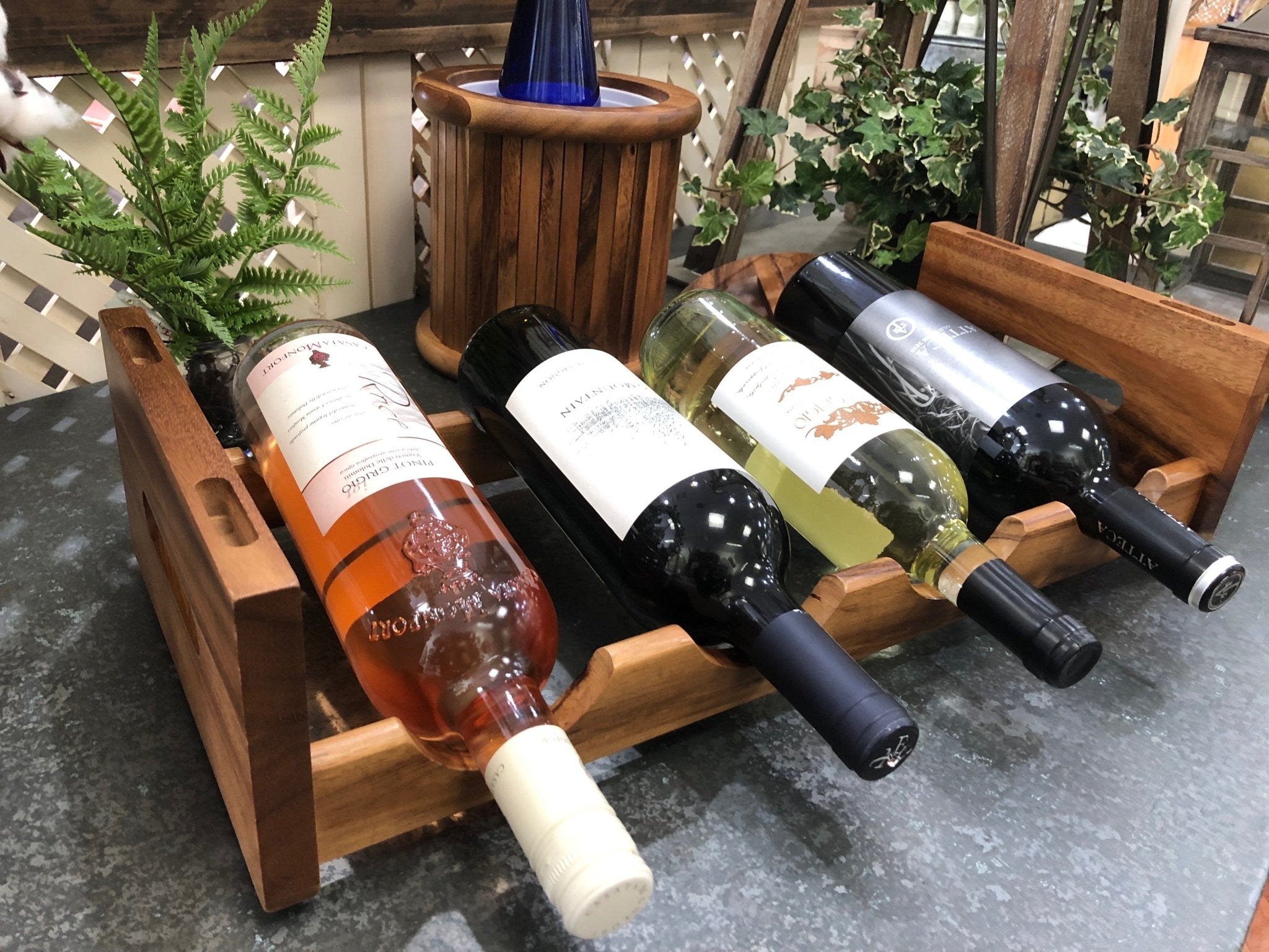 Stackable Acacia Wood Wine Rack – 4-Bottle Countertop Storage with Handles, 20" x 9"