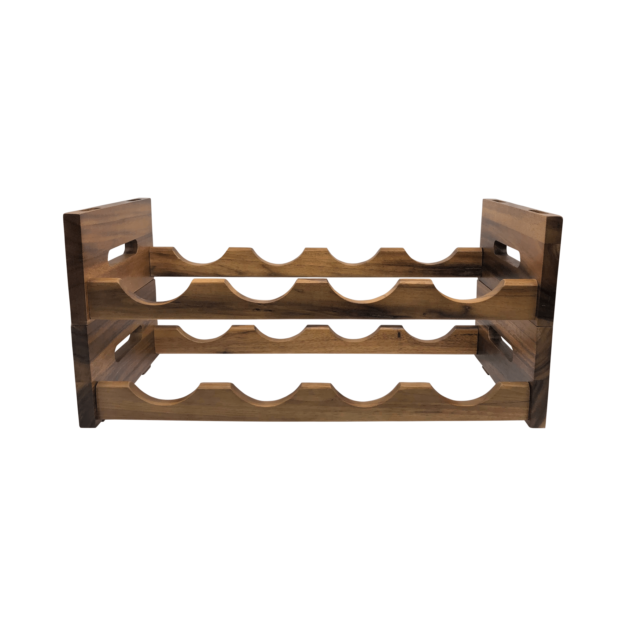 Stackable Acacia Wood Wine Rack – 4-Bottle Countertop Storage with Handles, 20" x 9"