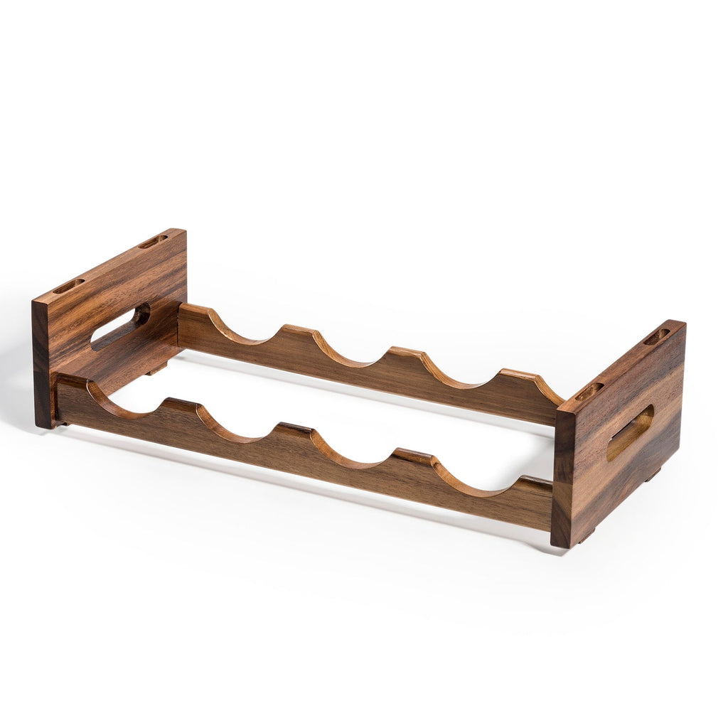 Stackable Acacia Wood Wine Rack – 4-Bottle Countertop Storage with Handles, 20" x 9"