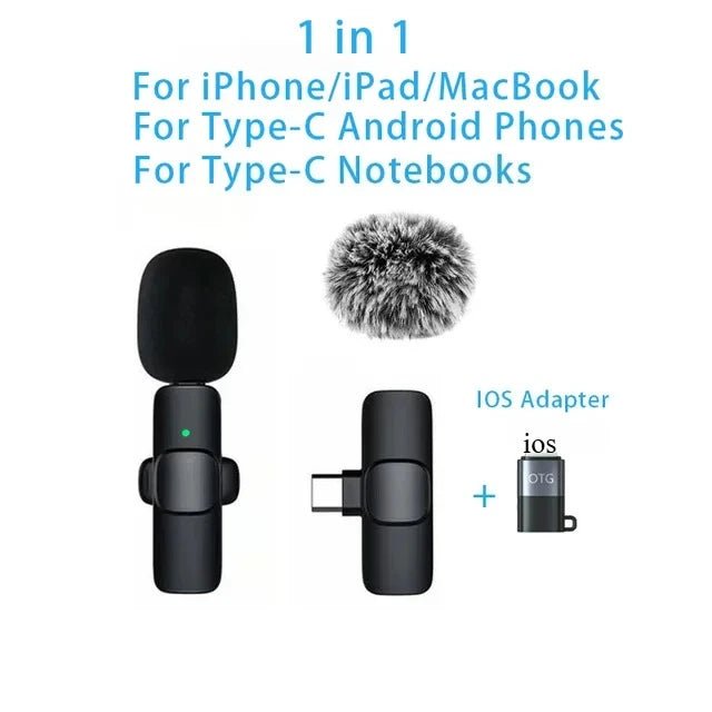 Wireless Lavalier Microphone – USB-C & Lightning, Noise Reduction for iPhone, Android & Live Streaming